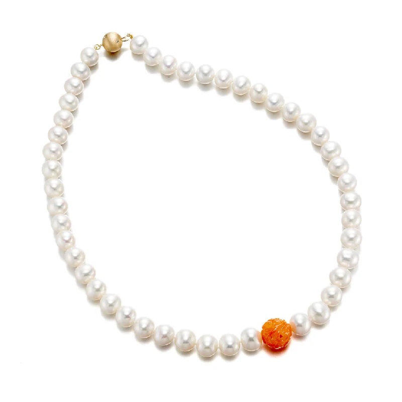 The Perfect Jewelry Piece At The Perfect Discount 8.5mm Pearl & Orange Jade Dragon Ball Necklace The Perfect Jewelry Piece At The Perfect Discount 8.5mm Pearl & Orange Jade Dragon Ball Necklace
