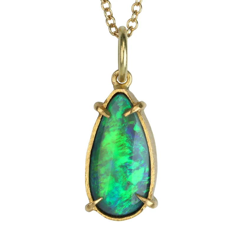 22K Gold Prong-Set Teardop Opal Pendant