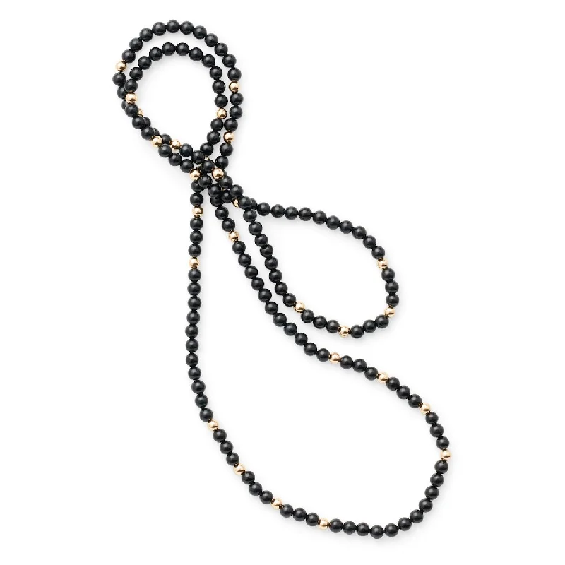 Timeless Elegance, Temporary Discounts – Act Fast Black Jade & Gold Station Rope Necklace Timeless Elegance, Temporary Discounts – Act Fast Black Jade & Gold Station Rope Necklace