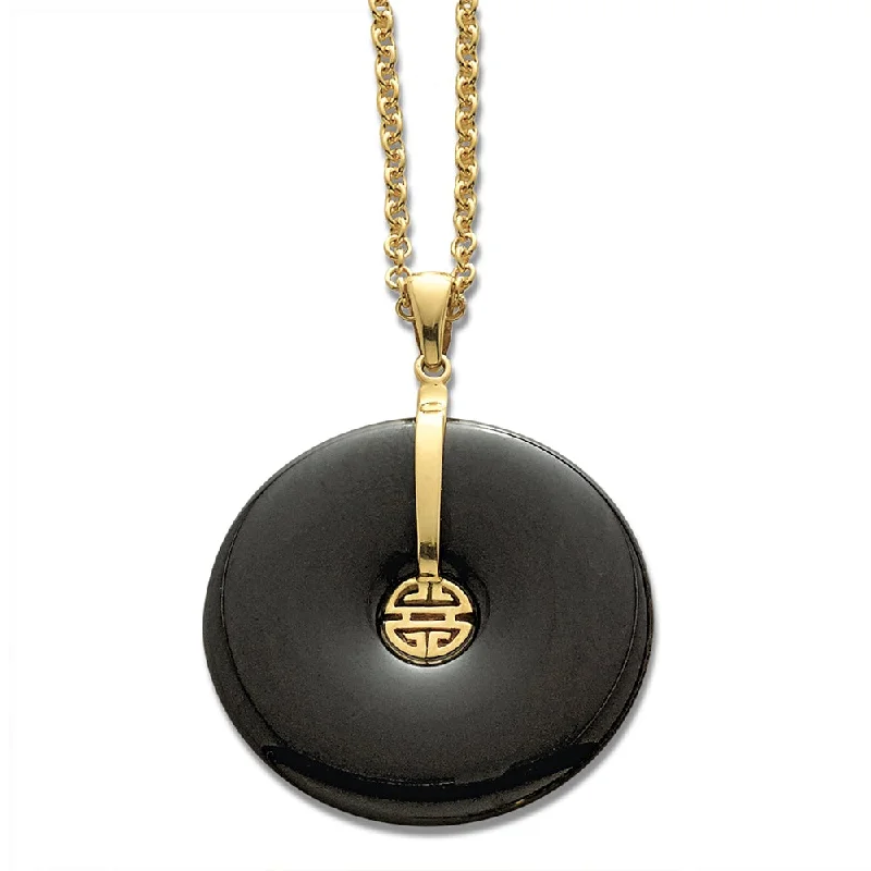 Stunning Statement Jewelry, Unbeatable Discounts Black Jade Pi & Gold Shou Pendant