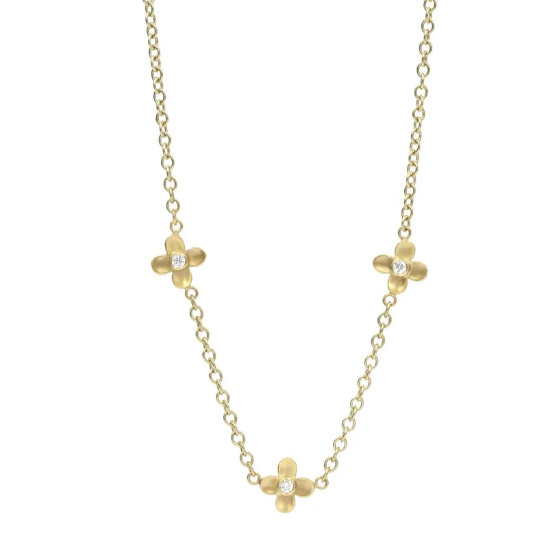 Premium Diamond Jewelry At Once-In-A-Lifetime Discounts 20K Gold Triple Flower Necklace with Diamond Detail Premium Diamond Jewelry At Once-In-A-Lifetime Discounts 20K Gold Triple Flower Necklace with Diamond Detail