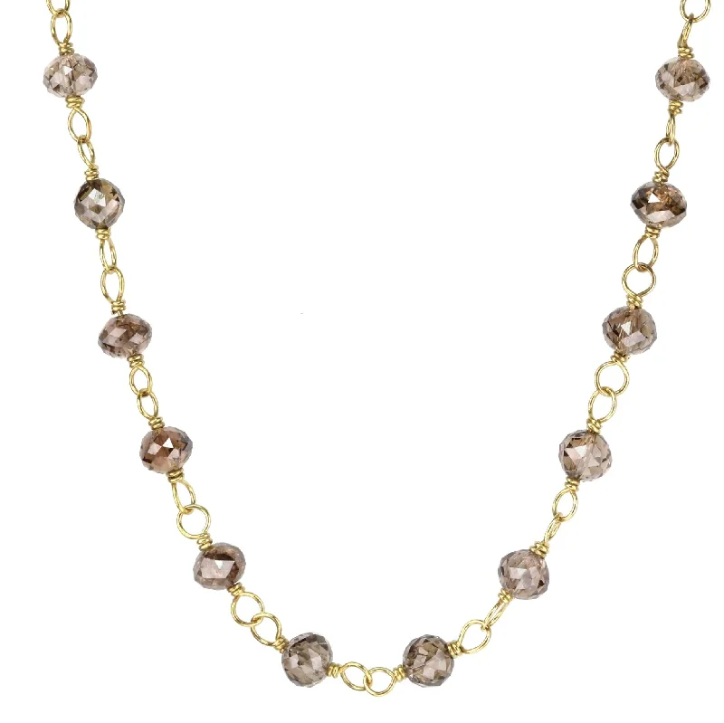 Dazzle In Elegance With Our Biggest Jewelry Sale Faceted Cognac Diamond Beaded Necklace with 18K Gold Wire-Wrapping Dazzle In Elegance With Our Biggest Jewelry Sale Faceted Cognac Diamond Beaded Necklace with 18K Gold Wire-Wrapping