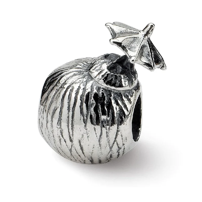 Sterling Silver Coconut Drink Bead Charm