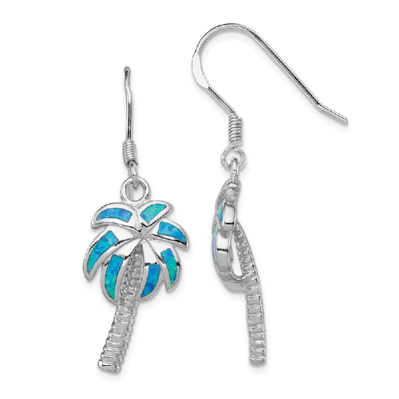 Handcrafted Jewelry Sale – Unique Designs At Low Prices Created Blue Opal Inlay Palm Tree Dangle Earrings in Sterling Silver Handcrafted Jewelry Sale – Unique Designs At Low Prices Created Blue Opal Inlay Palm Tree Dangle Earrings in Sterling Silver
