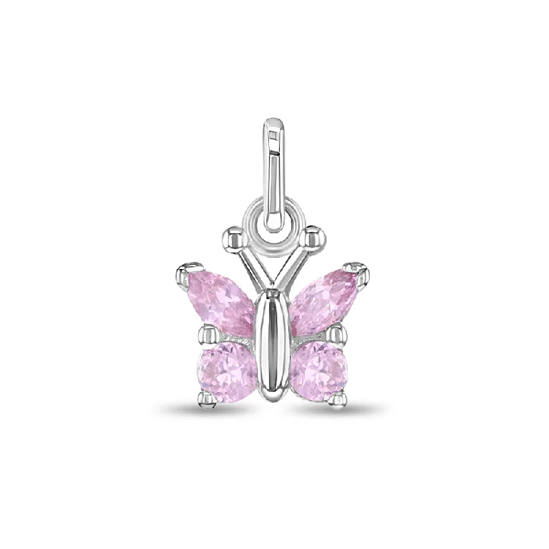 CZ Butterfly Charm Pink Kids / Children's / Girls for Charm Bracelet - Sterling Silver