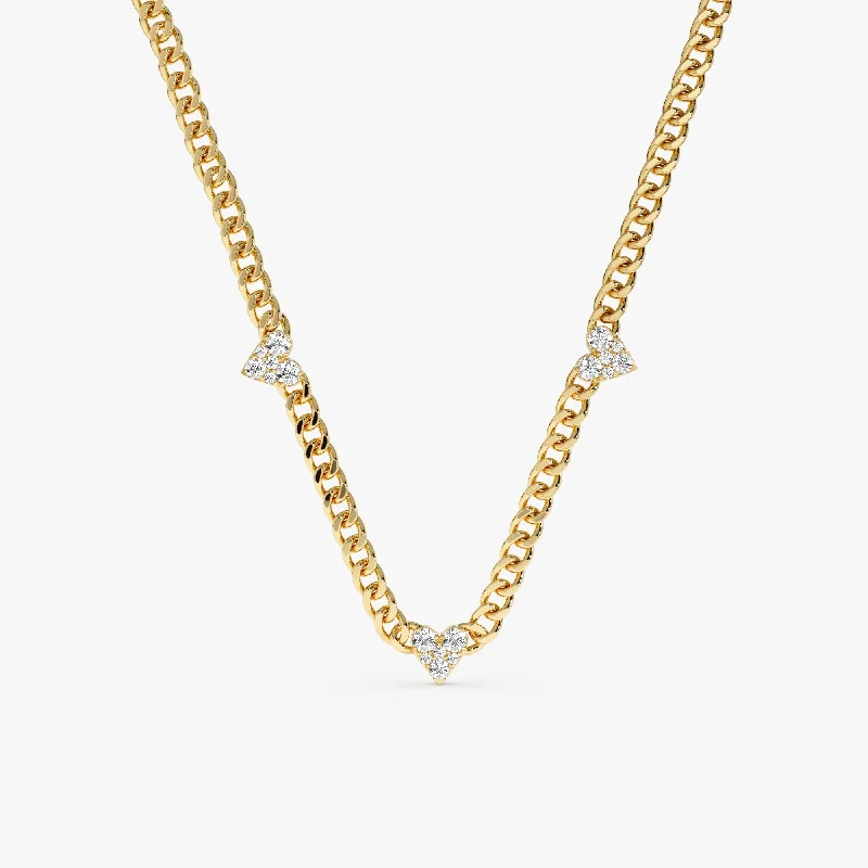 Diamond Heart Cuban Chain Station Necklace, Riley