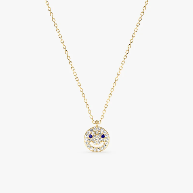 Diamond & Sapphire Happy Face Necklace, Joy