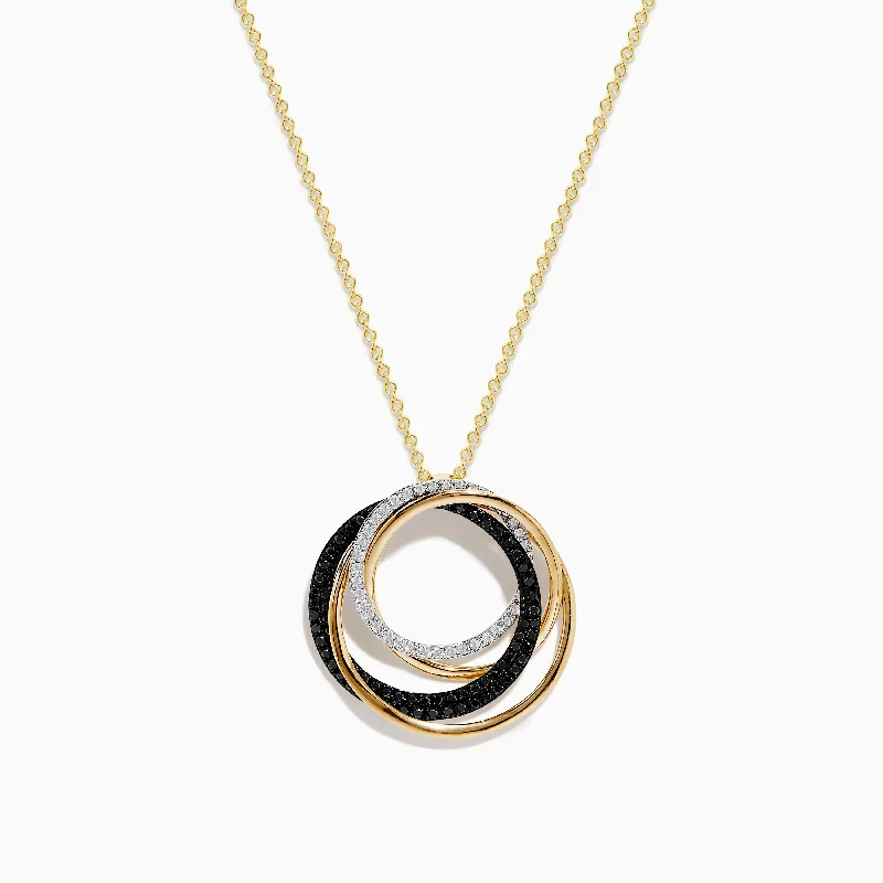 Affordable Luxury Jewelry – Style At A Great Price 14K Yellow Gold Diamond and Black Diamond Circles Pendant