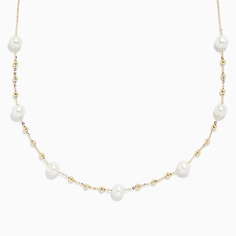 14K Yellow Gold 16" Pearl Station Necklace