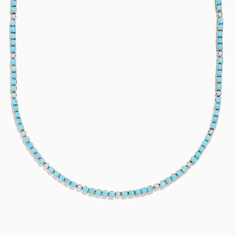 Flash Sale On Elegant Jewelry – Don't Miss Out 14k Yellow Gold Turquoise and Diamond Tennis Necklace