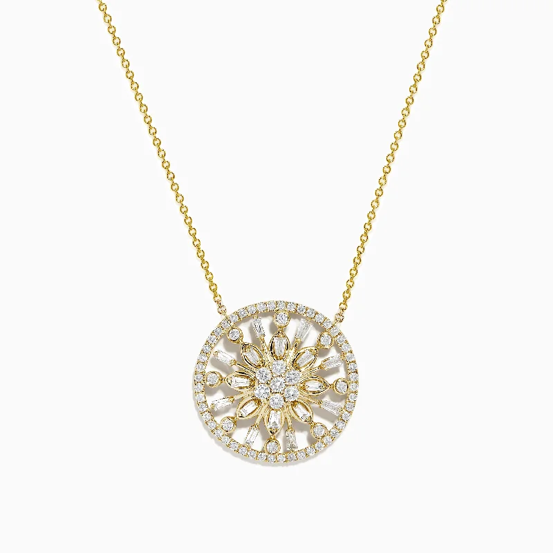 Stunning Jewelry At Even More Stunning Prices D'Oro 14K Yellow Gold Circled Flower Diamond Pendant 1.14 TCW