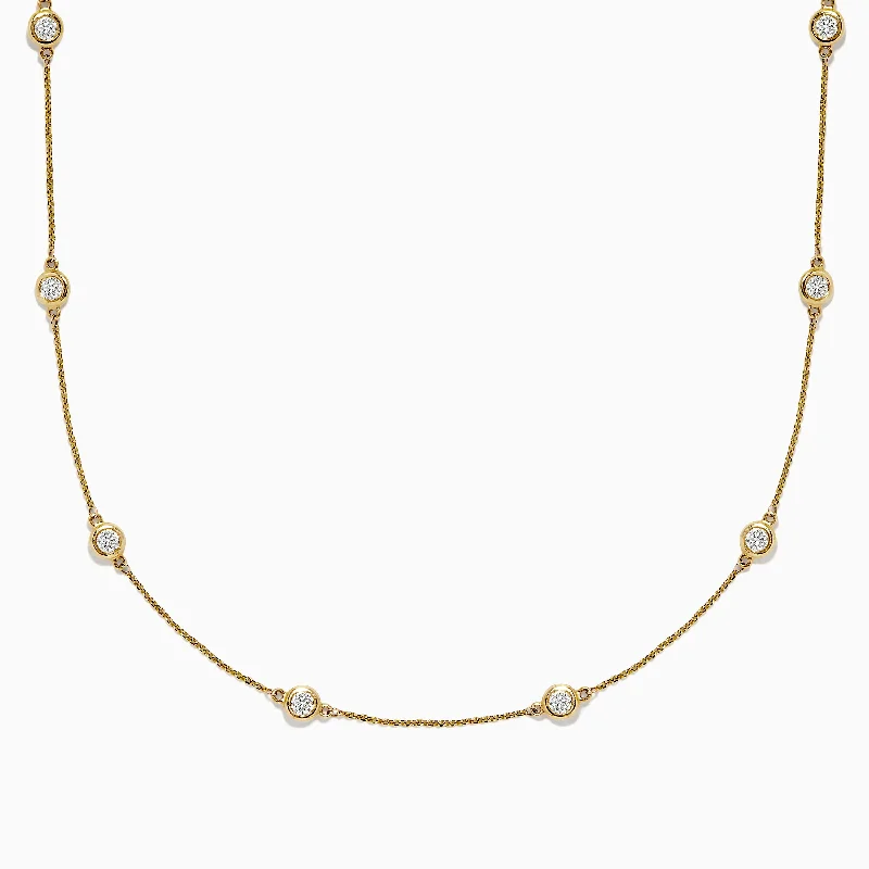 D'Oro 14K Yellow Gold Diamond Station Necklace, 1.50 TCW