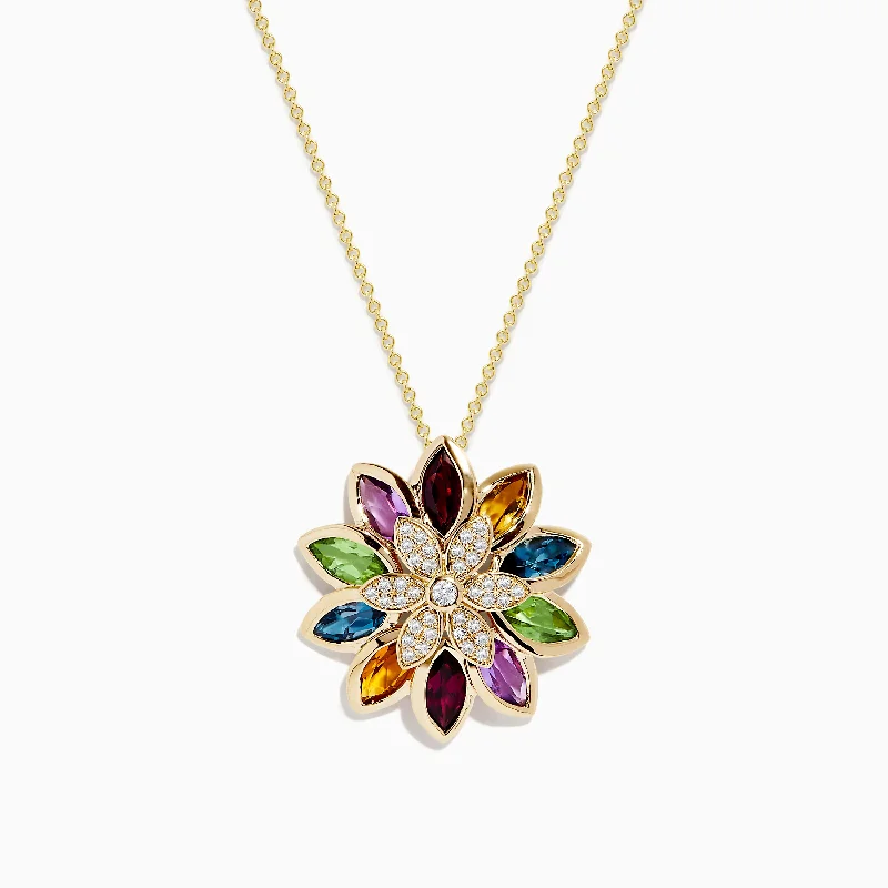Sparkle For Less – Shop Jewelry Deals Now Mosaic 14K Yellow Gold Semi Precious and Diamond Pendant