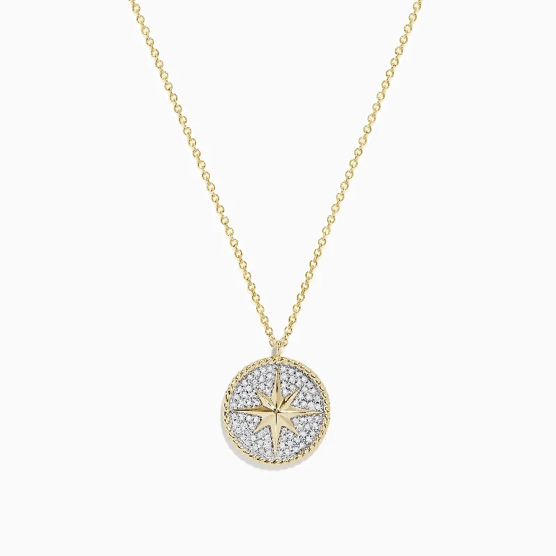 Timeless Elegance At Unbelievable Discounts Novelty 14k Yellow Gold Diamond Compass Pendant