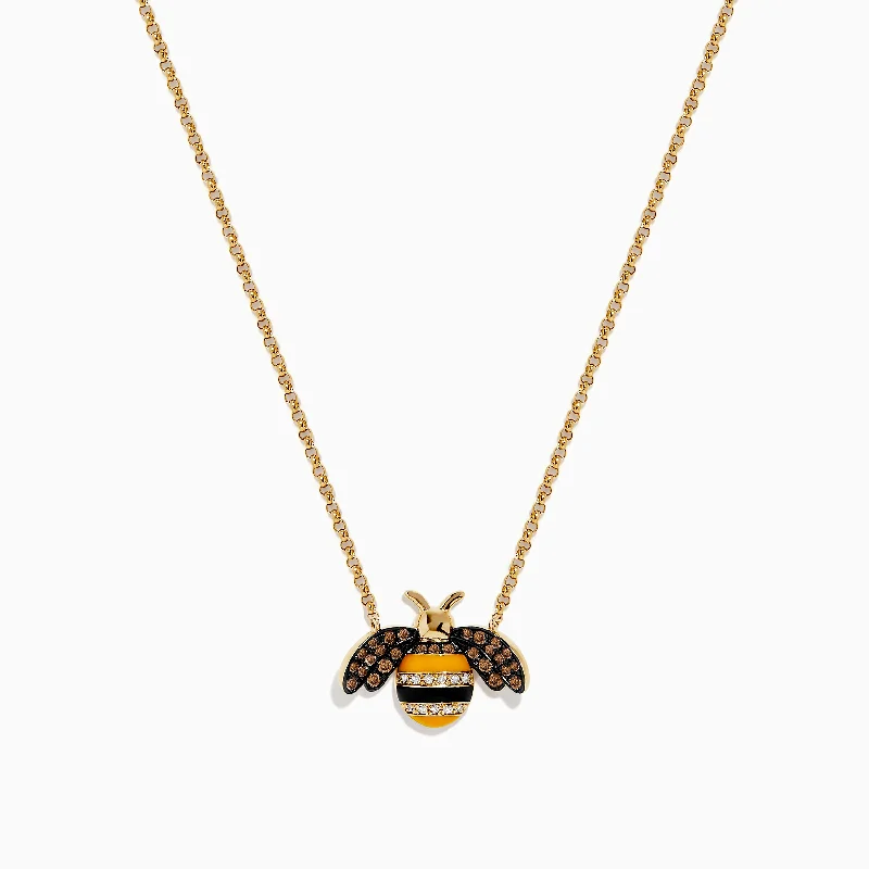 Your Perfect Accessory At The Perfect Price Novelty 14K Yellow Gold Espresso and White Diamond Bee Necklace
