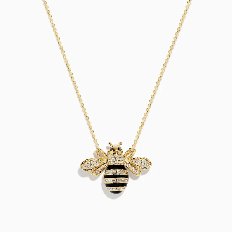 Unbeatable Offers On Luxury And Everyday Jewelry Safari 14K Yellow Gold Black and White Diamond Bee Necklace