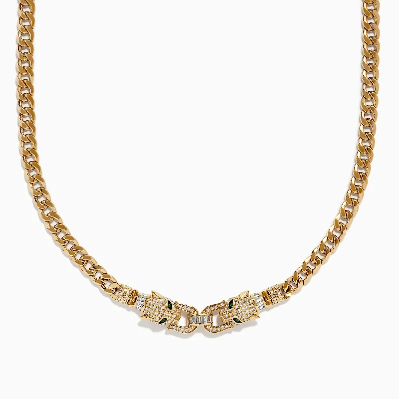 Limited-Stock Jewelry Sale – Once It's Gone, It's Gone Signature 14K Yellow Gold Diamond and Emerald Panther Necklace Limited-Stock Jewelry Sale – Once It's Gone, It's Gone Signature 14K Yellow Gold Diamond and Emerald Panther Necklace