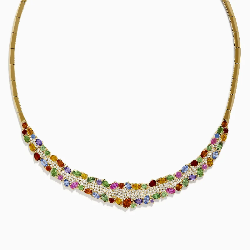 Timeless Elegance, Temporary Discounts – Act Fast Watercolors 14K Yellow Gold Multi Sapphire and Diamond Necklace