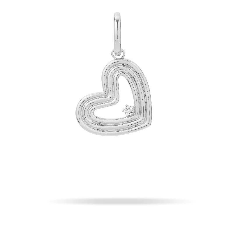 Groovy Diamond Heart Hinged Charm in Sterling Silver