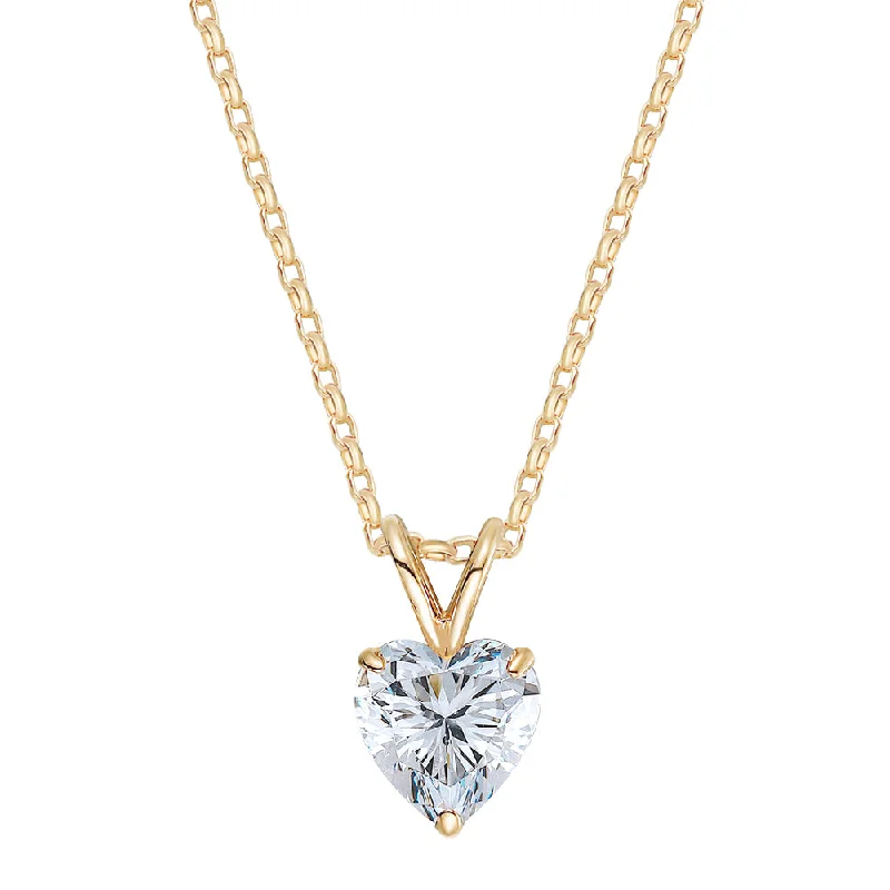 Heart solitaire pendant with 2 carat* diamond simulant in 10 carat yellow gold