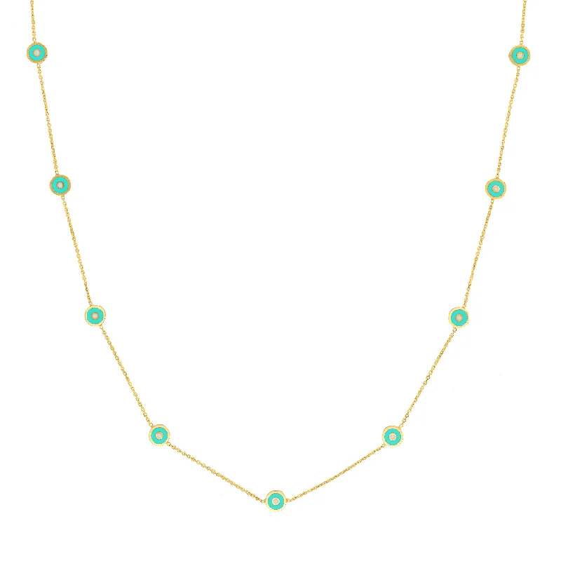 Once-A-Year Jewelry Deals – Shop Before They’Re Gone Lt. Turquoise Enamel Round Evil Eye Station Necklace