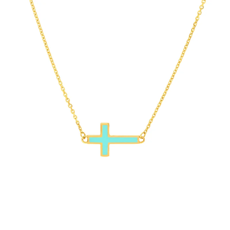Fashion-Forward Jewelry At Exclusive Discounts Lt.Turquoise Enamel Sideways Cross Necklace Fashion-Forward Jewelry At Exclusive Discounts Lt.Turquoise Enamel Sideways Cross Necklace