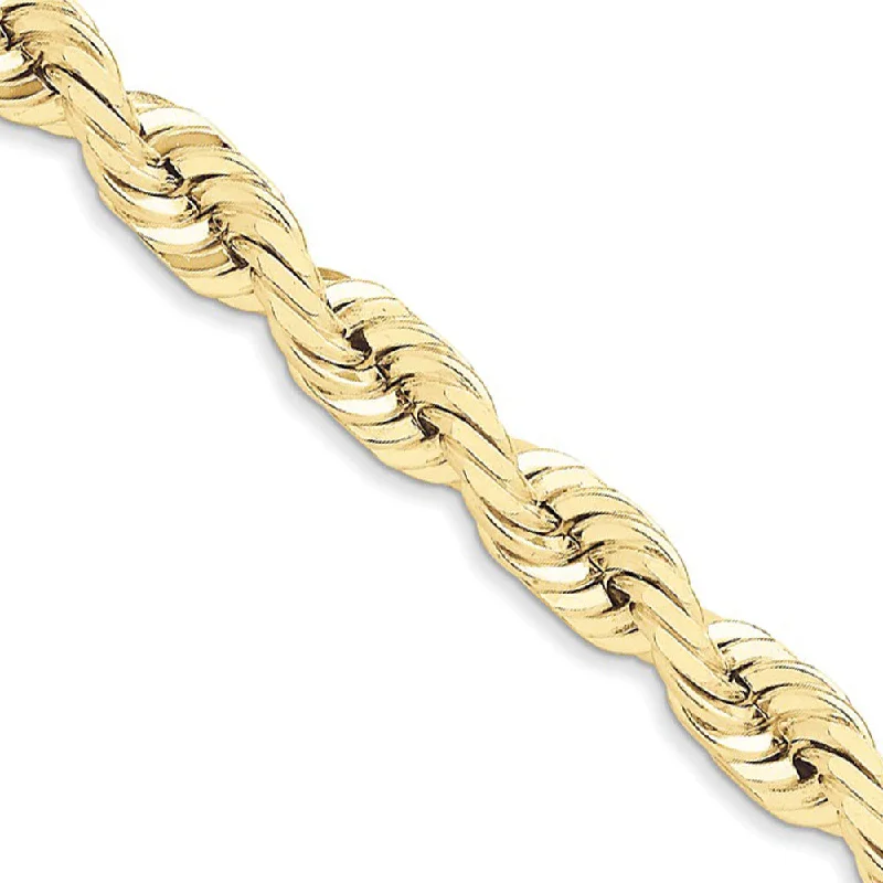 Men's 10mm 10k Yellow Gold Diamond Cut Solid Rope Chain Bracelet