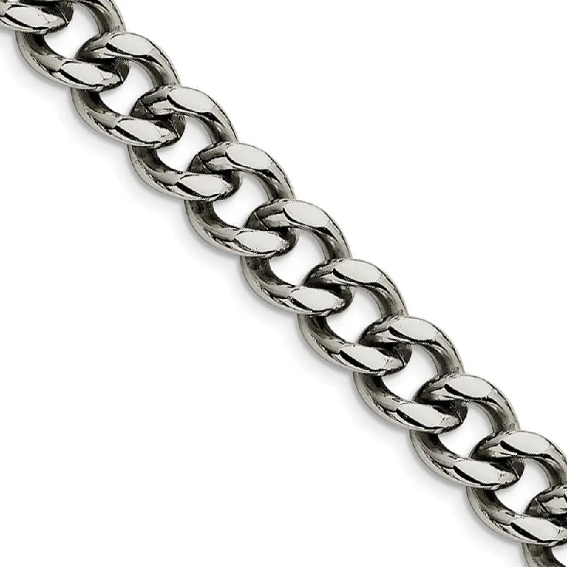 Men's 11.5mm Stainless Steel Heavy Flat Curb Chain Bracelet, 8.5 Inch