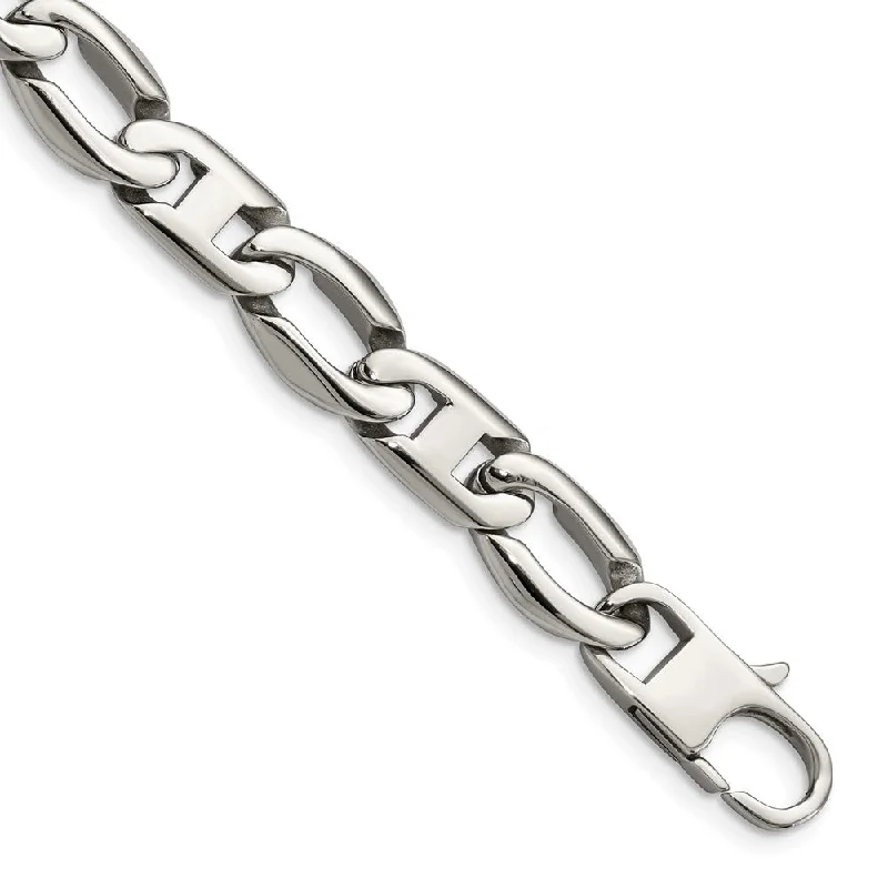 Jewelry Clearance Event – Stock Up Before It's Over Mens 12mm Stainless Steel Open Oval and Anchor Chain Bracelet, 8.5 Inch