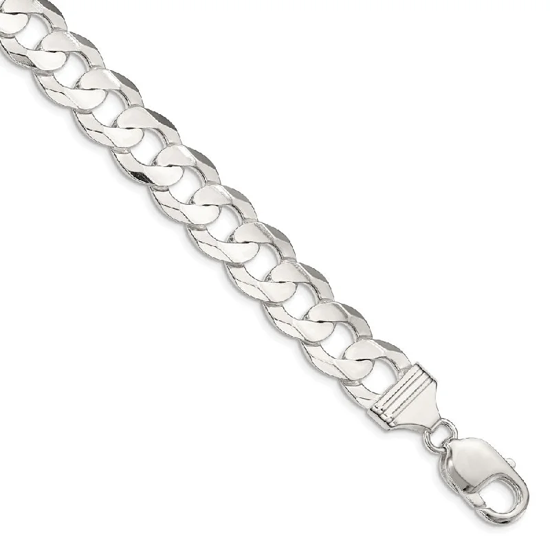 Luxury Meets Affordability – Jewelry Sale Live Now Men's 12mm Sterling Silver Solid Concave Beveled Curb Chain Bracelet