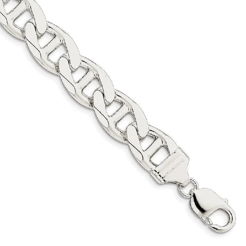 Elevate Your Outfit With Discounted Statement Jewelry Mens 13.5mm Sterling Silver Solid Flat Cuban Anchor Chain Bracelet