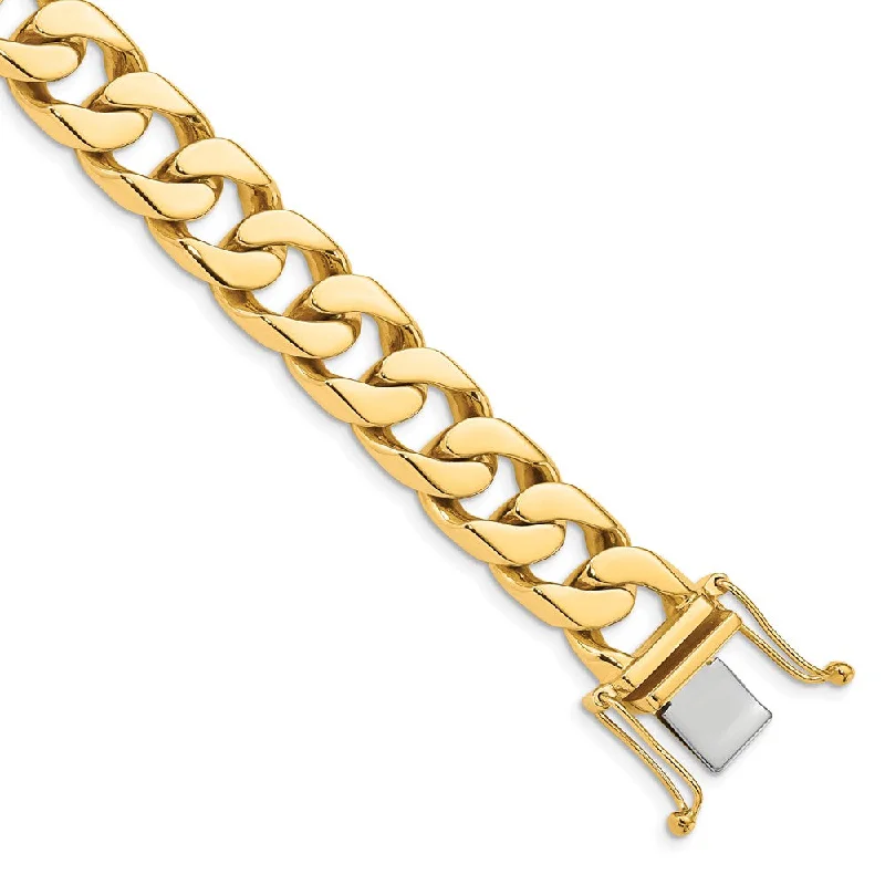 Premium Diamond Jewelry At Once-In-A-Lifetime Discounts Men's 14k Yellow Gold, 12mm Flat Beveled Curb Chain Bracelet, 8 Inch