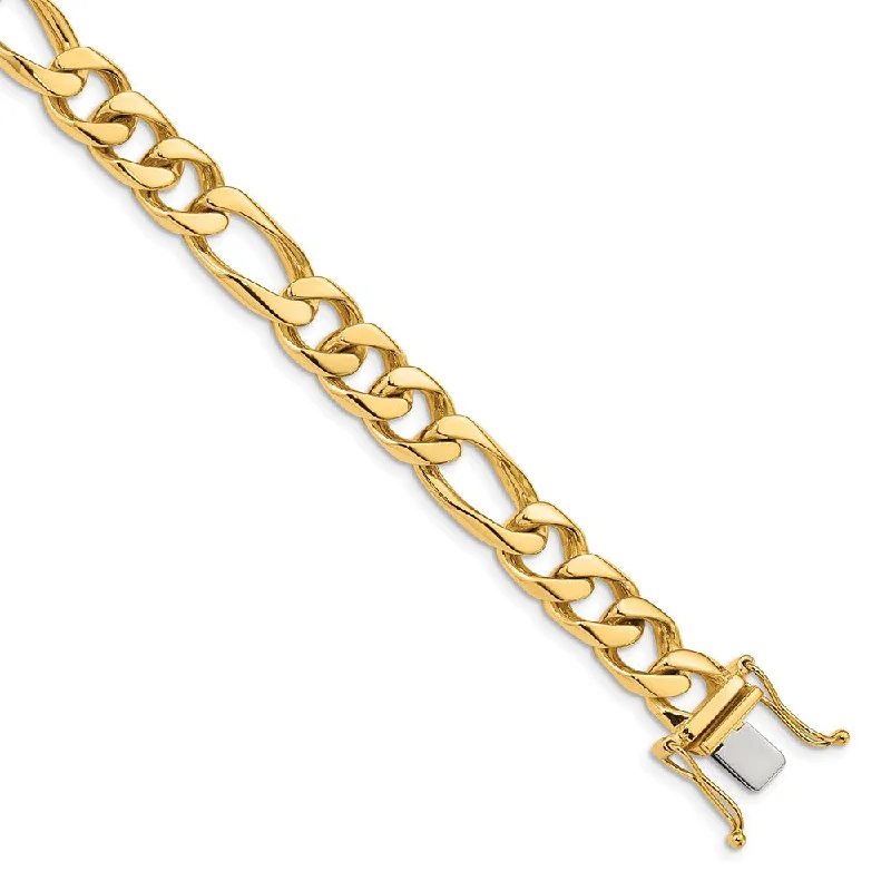 Men's 14k Yellow Gold, 9mm Figaro Link Chain Bracelet - 8 Inch