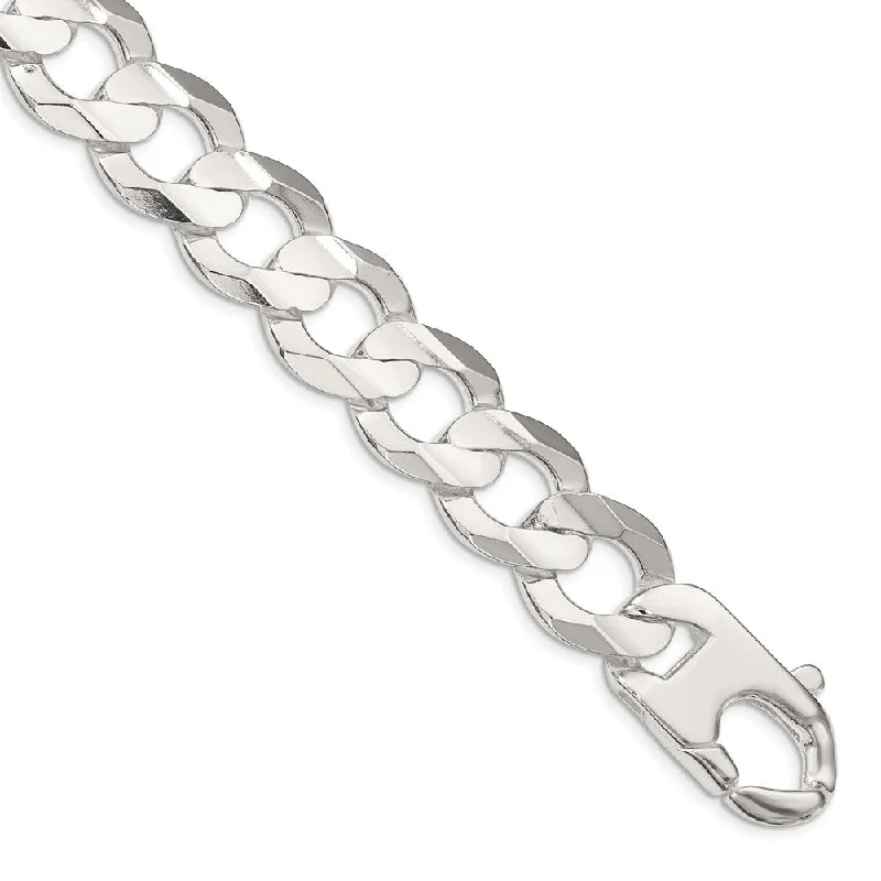 Final Call For Exquisite Jewelry At Reduced Rates Men's 15.8mm Sterling Silver Solid Concave Beveled Curb Chain Bracelet