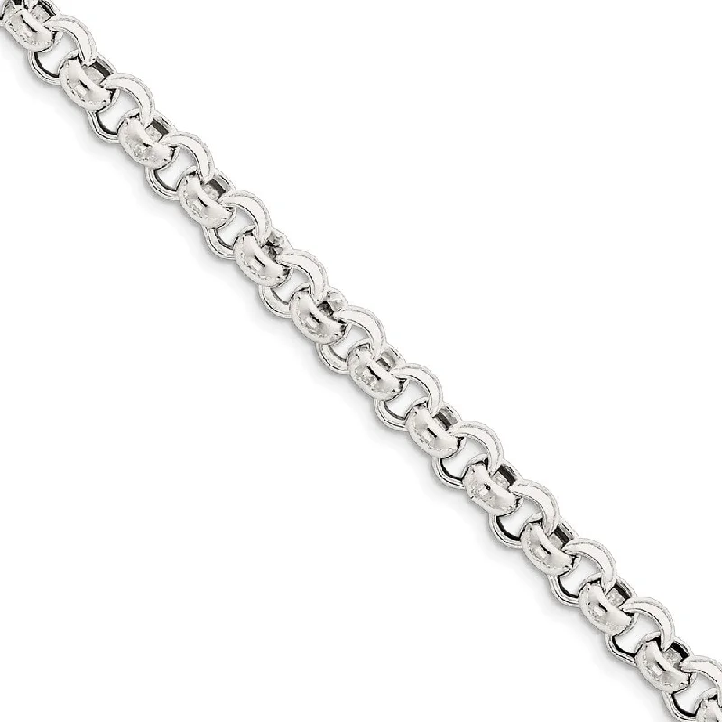 Men's 7.75mm, Sterling Silver, Hollow Rolo Chain Bracelet