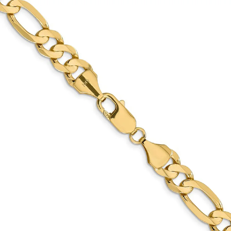 Men's 8.75mm, 14k Yellow Gold, Concave Figaro Chain Bracelet