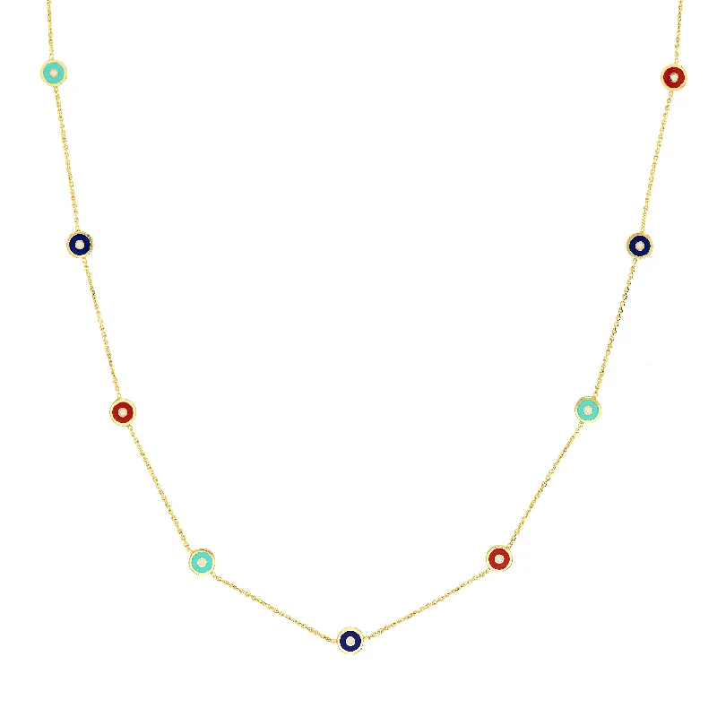 Affordable Elegance – Special Jewelry Sale Now Live Mixed Enamel Round Evil Eye Station Necklace