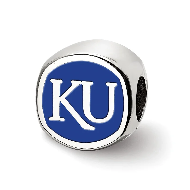 Sterling Silver The University of Kansas Cushion Shape Bead Charm