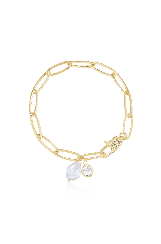 Pearl Charm Chain Link Bracelet