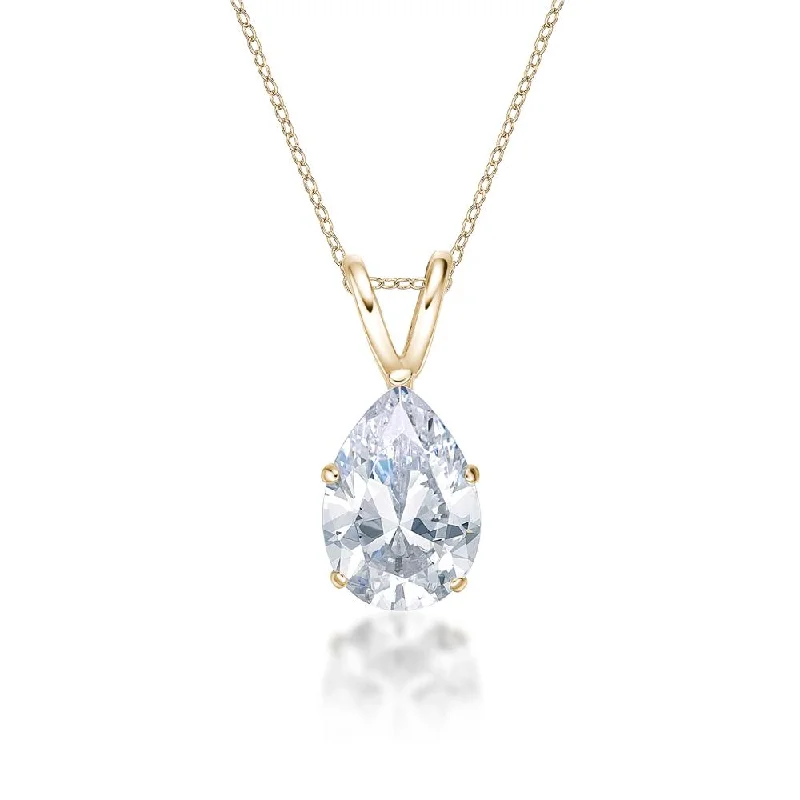 Pear solitaire pendant with 2 carat* diamond simulant in 10 carat yellow gold