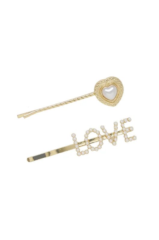 Affordable Luxury Jewelry For Every Occasion Pearl & Gold Love Heart Hair Pin Set