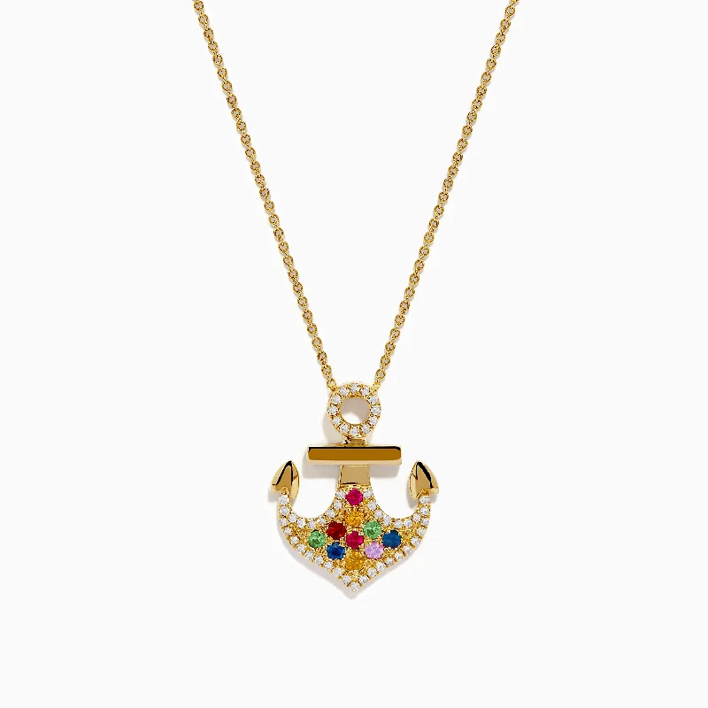 Seaside 14K Yellow Gold Multi Sapphire and Diamond Anchor Pendant