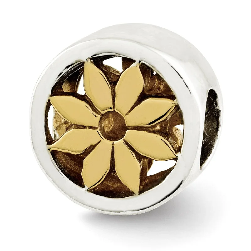 Seasonal Jewelry Deals – Elevate Your Style Sterling Silver and 14k Gold Plated Flower Cylinder Bead Charm, 10mm