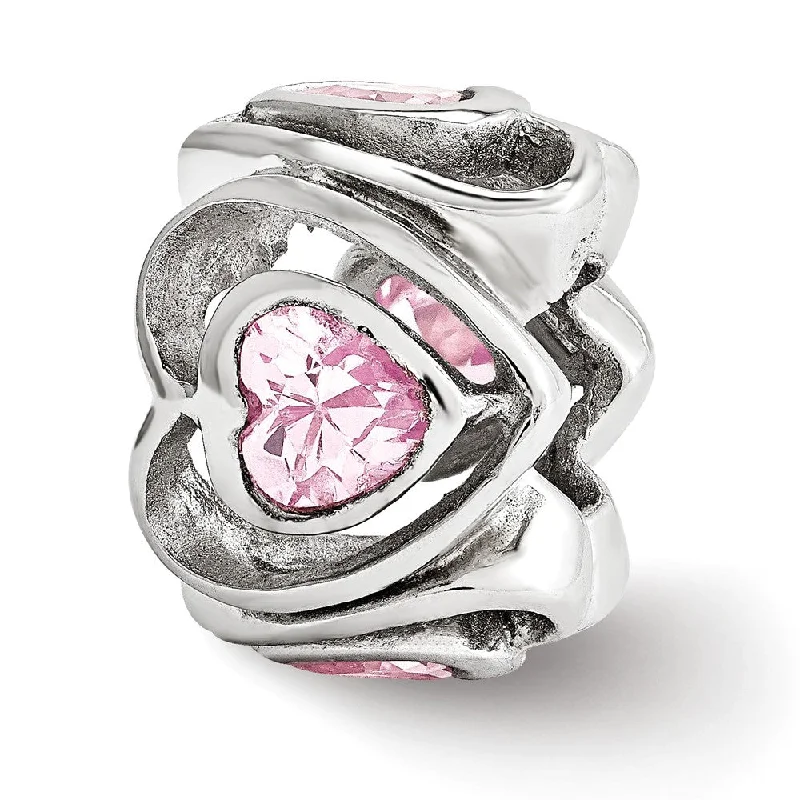 Grab Your Favorite Jewelry At The Lowest Prices Sterling Silver Pink Cubic Zirconia Four Sided Double Heart Bead Charm Grab Your Favorite Jewelry At The Lowest Prices Sterling Silver Pink Cubic Zirconia Four Sided Double Heart Bead Charm
