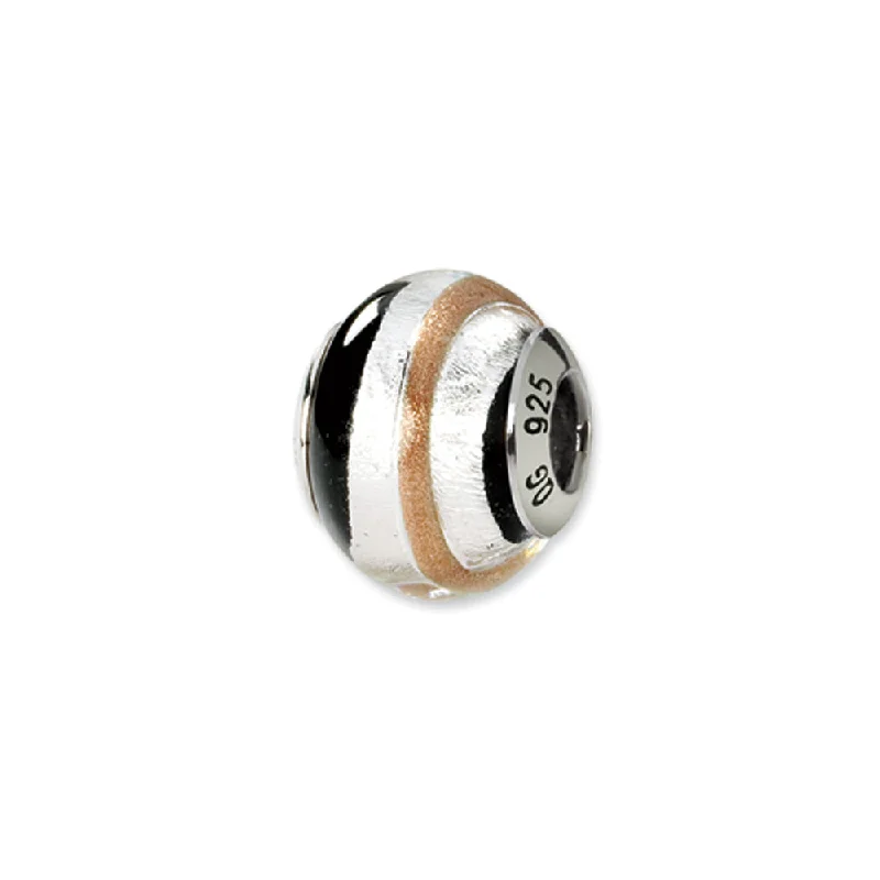 Sterling Silver, Black, and Golden Murano Glass Bead Charm