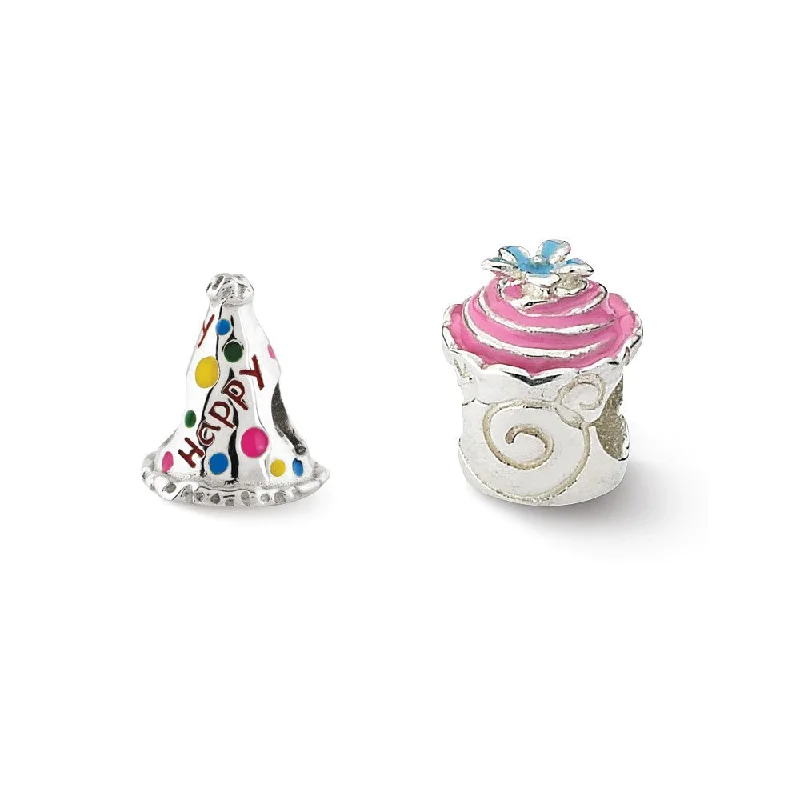 Sterling Silver & Enamel Happy Birthday Bead Charm Set of 2