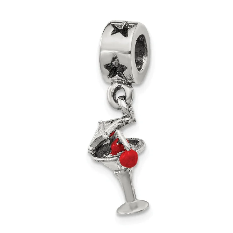 Sterling Silver & Enamel Martini Dangle Bead Charm