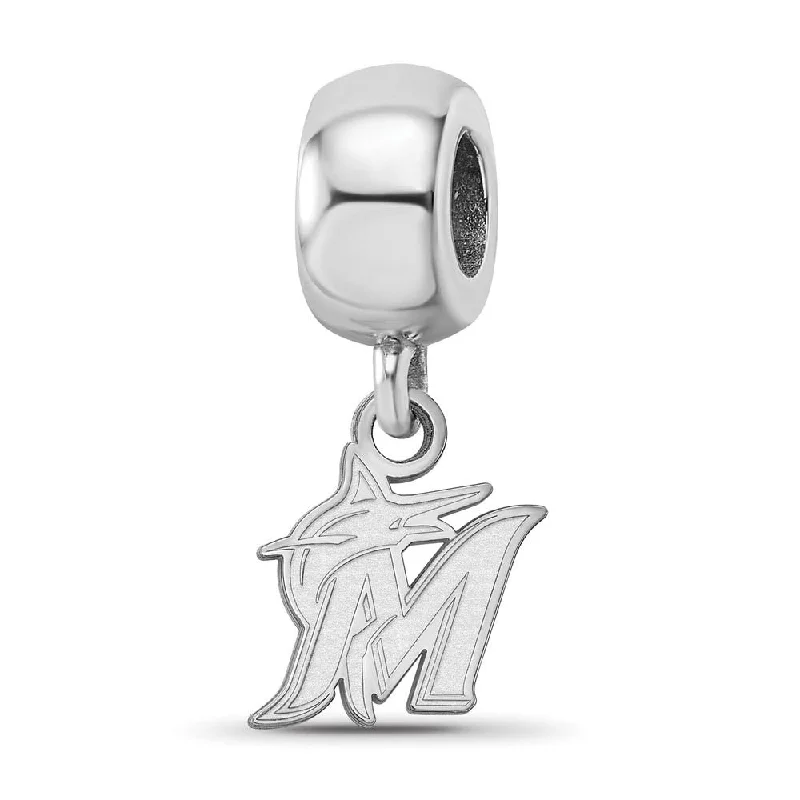 Sterling Silver Rhodium Plated MLB Miami Marlins XS Dangle Bead Charm