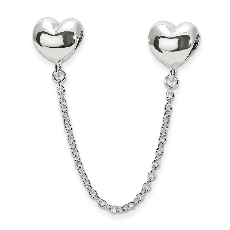 Sterling Silver Security Chain with Polished Heart Bead Charm