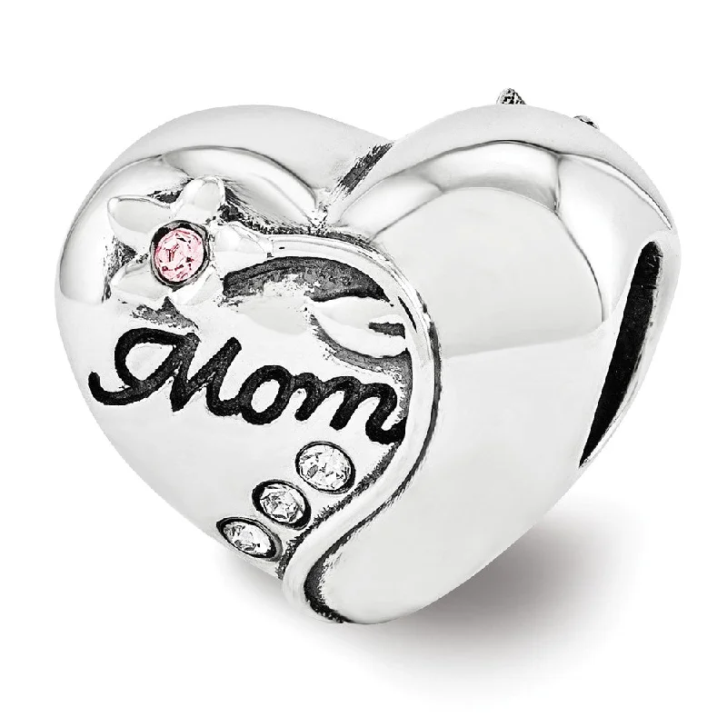 Bohemian-Inspired Jewelry For Free-Spirited Fashion Sterling Silver with Crystals Vining Flower Mom Heart Bead Charm Bohemian-Inspired Jewelry For Free-Spirited Fashion Sterling Silver with Crystals Vining Flower Mom Heart Bead Charm